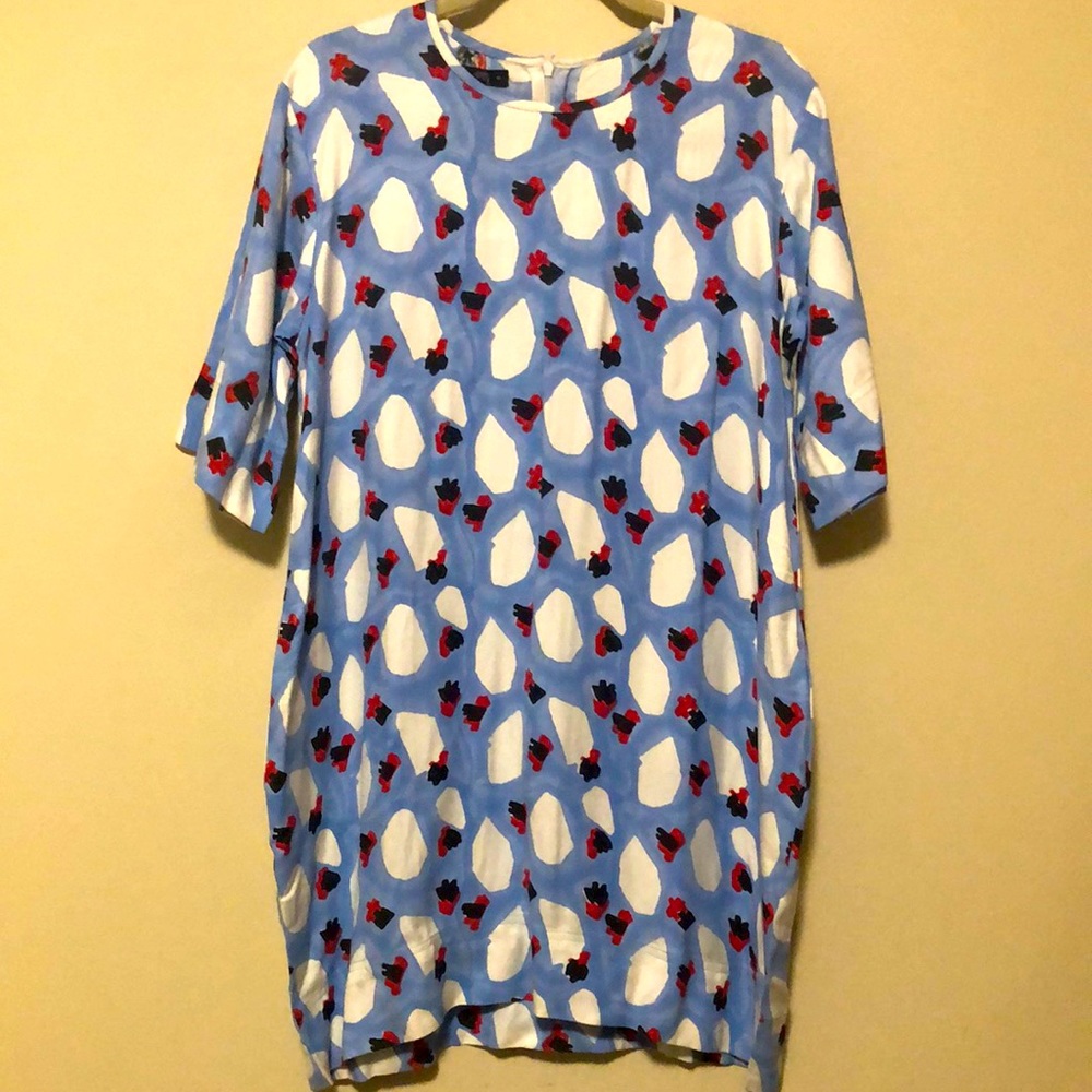 JODI bubble blue, white, red, & black print dress! 60’s Vibe Size M.